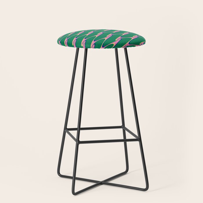 Retro Wavy Geometric Pink Green Zigzag Abstract Pattern Stool Gallery Image 1