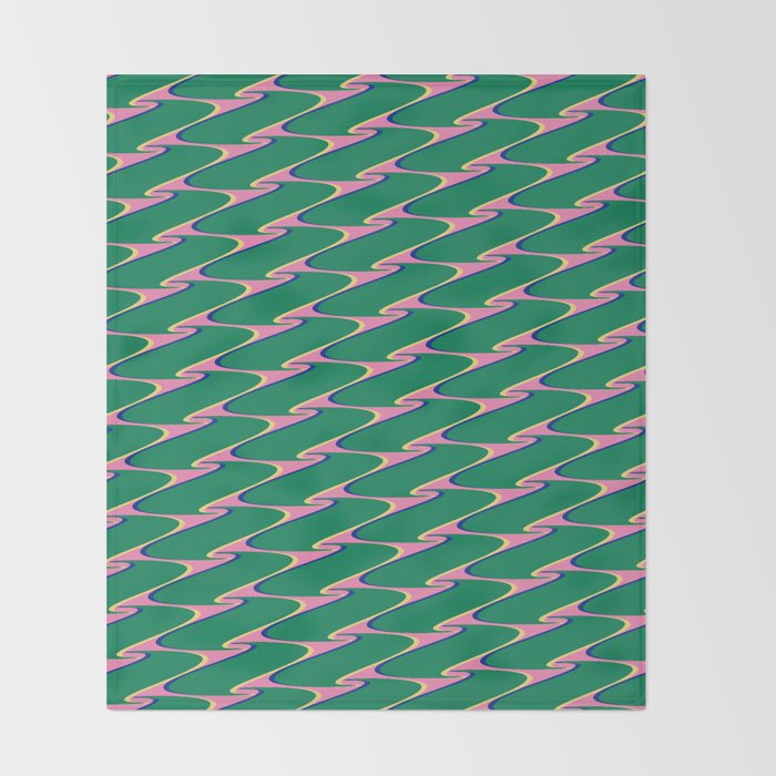 Retro Wavy Geometric Pink Green Zigzag Abstract Pattern Throw Blanket Gallery Image 2