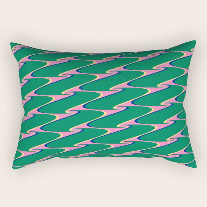 Retro Wavy Geometric Pink Green Zigzag Abstract Pattern Rectangular Pillow Gallery Image 2