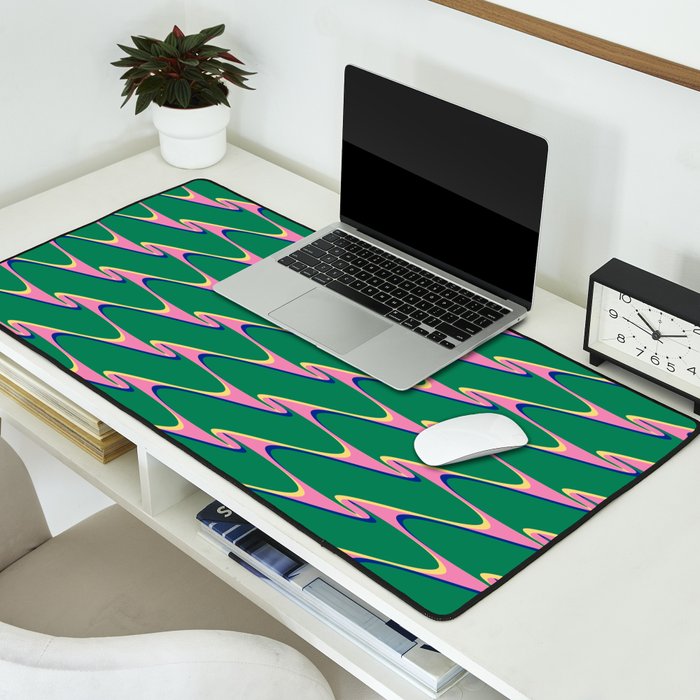 Retro Wavy Geometric Pink Green Zigzag Abstract Pattern Desk Mat Gallery Image 2