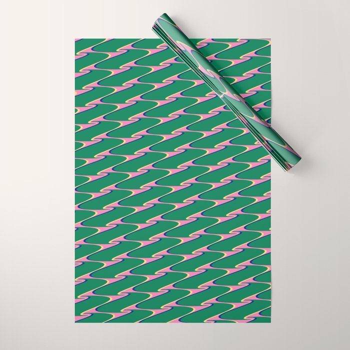 Retro Wavy Geometric Pink Green Zigzag Abstract Pattern Wrapping Paper Gallery Image 1