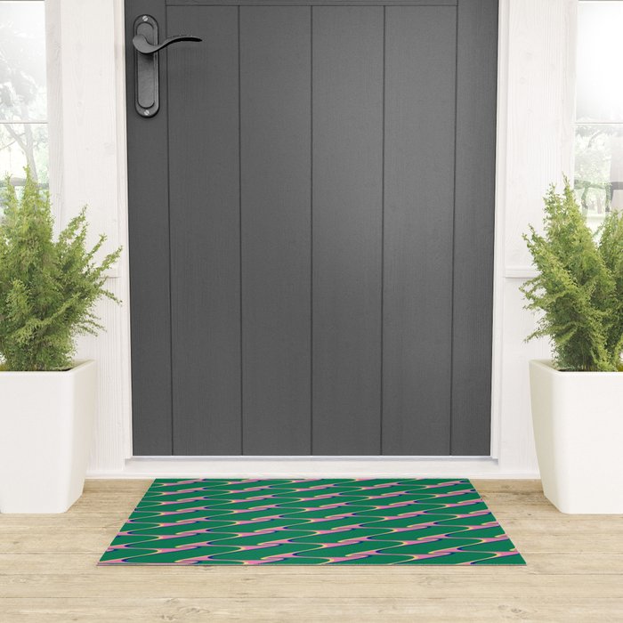 Retro Wavy Geometric Pink Green Zigzag Abstract Pattern Welcome Mat Gallery Image 3