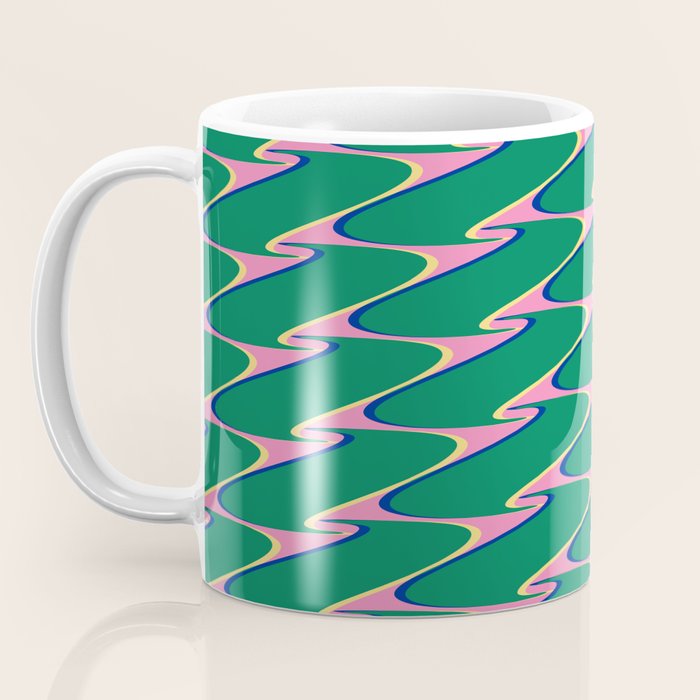 Retro Wavy Geometric Pink Green Zigzag Abstract Pattern Coffee Mug Gallery Image 3