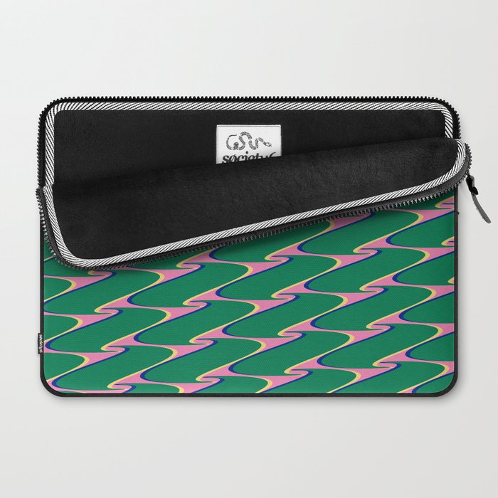 Retro Wavy Geometric Pink Green Zigzag Abstract Pattern Laptop Sleeve Gallery Image 2