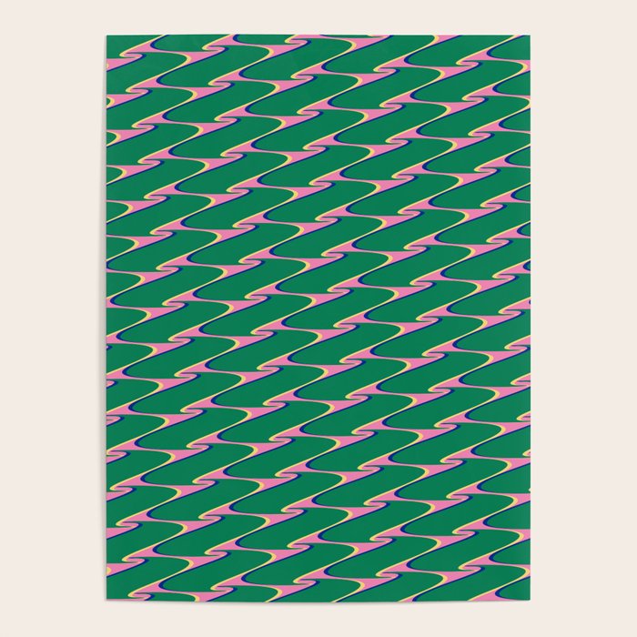 Retro Wavy Geometric Pink Green Zigzag Abstract Pattern Poster Gallery Image 4