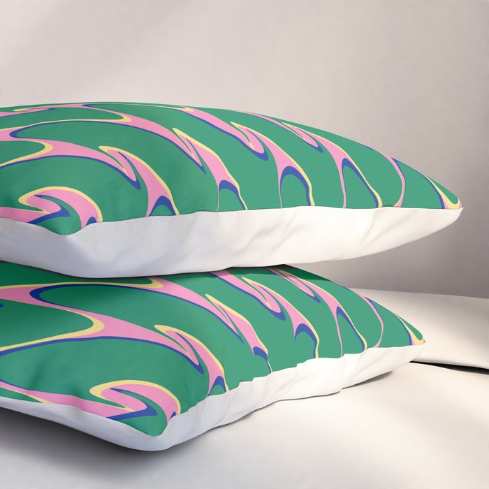 Retro Wavy Geometric Pink Green Zigzag Abstract Pattern Pillow Sham Gallery Image 3