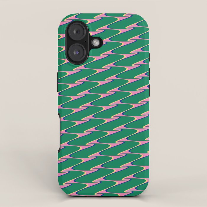 Retro Wavy Geometric Pink Green Zigzag Abstract Pattern iPhone Case Gallery Image 1