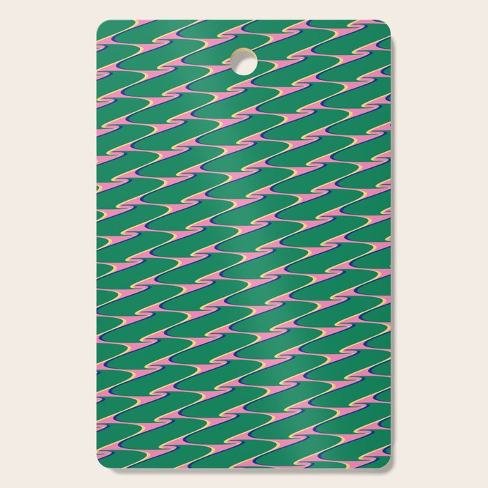 Retro Wavy Geometric Pink Green Zigzag Abstract Pattern Cutting Board Gallery Image 1