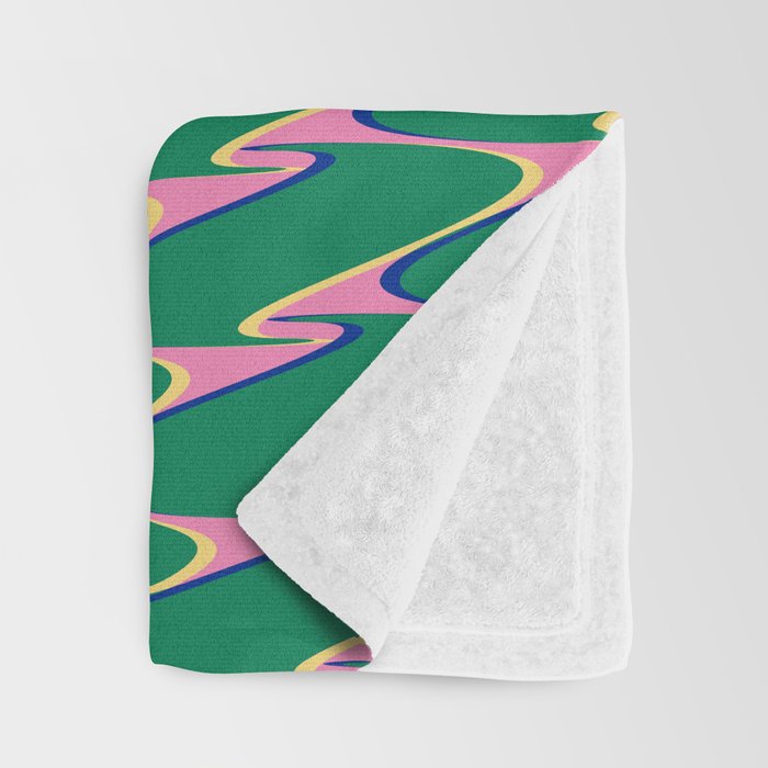 Retro Wavy Geometric Pink Green Zigzag Abstract Pattern Throw Blanket Gallery Image 3