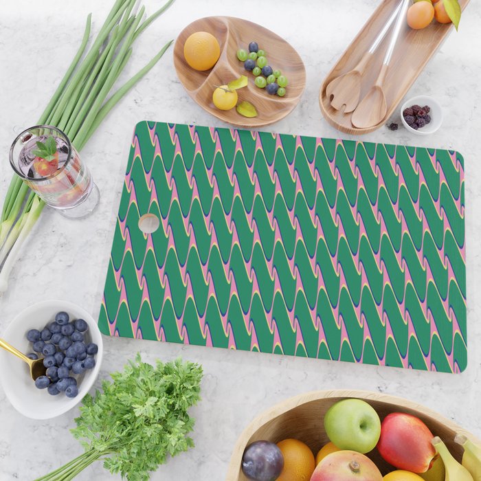 Retro Wavy Geometric Pink Green Zigzag Abstract Pattern Cutting Board Gallery Image 2