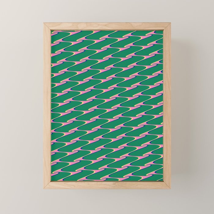 Retro Wavy Geometric Pink Green Zigzag Abstract Pattern Mini Art Print Gallery Image 1