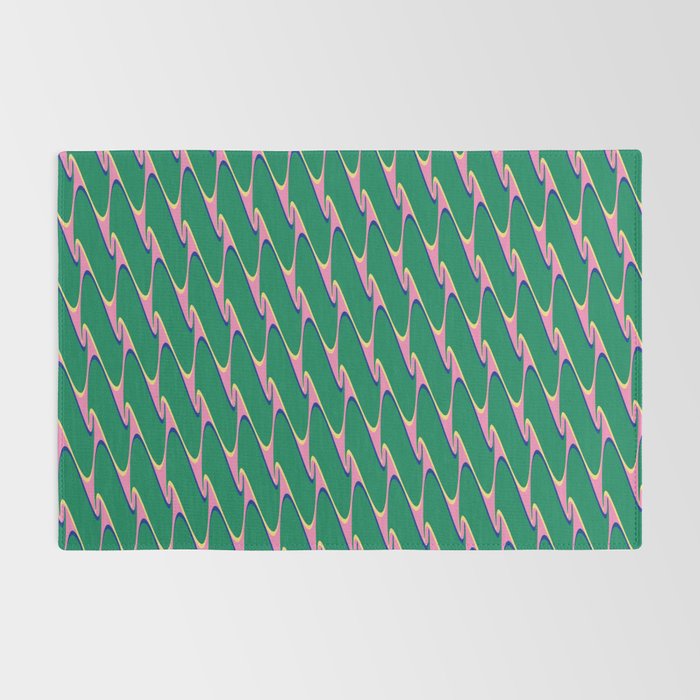 Retro Wavy Geometric Pink Green Zigzag Abstract Pattern Rug Gallery Image 2