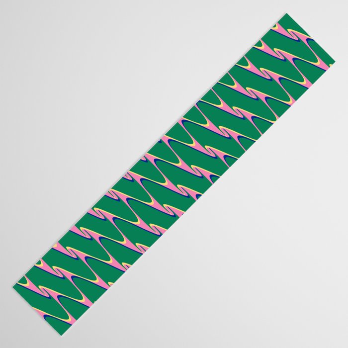 Retro Wavy Geometric Pink Green Zigzag Abstract Pattern Table Runner Gallery Image 3