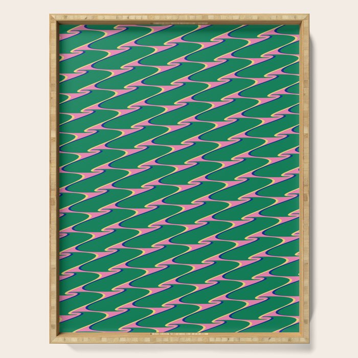 Retro Wavy Geometric Pink Green Zigzag Abstract Pattern Serving Tray Gallery Image 1