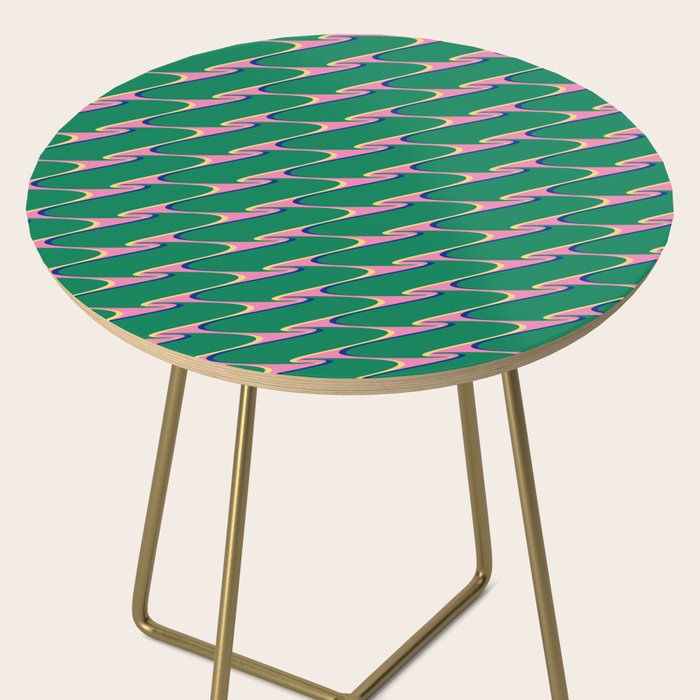 Retro Wavy Geometric Pink Green Zigzag Abstract Pattern Side Table Gallery Image 2