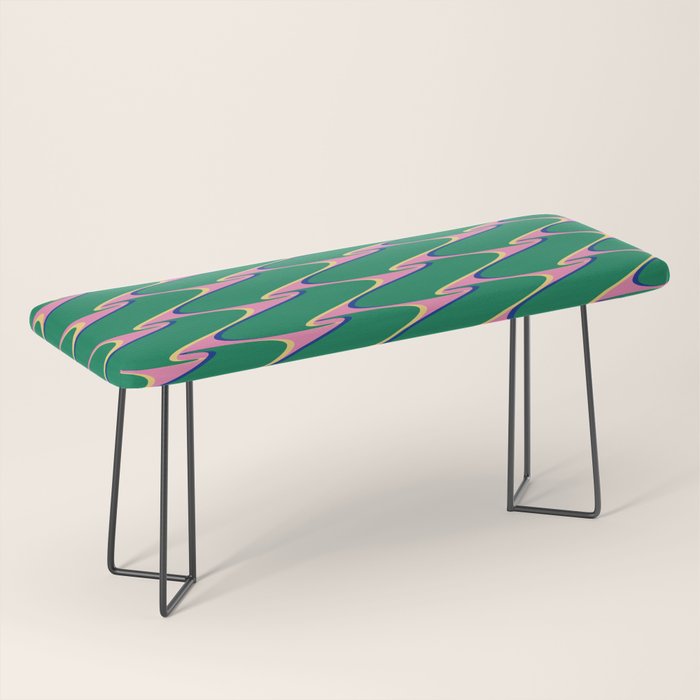 Retro Wavy Geometric Pink Green Zigzag Abstract Pattern Bench Gallery Image 1
