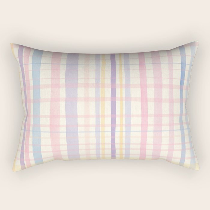 Pastel Watercolor Plaid Soft Gingham Check Pattern Rectangular Pillow Gallery Image 1