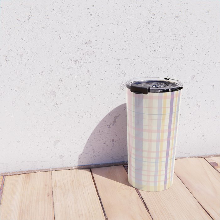 Pastel Watercolor Plaid Soft Gingham Check Pattern Travel Mug Gallery Image 4