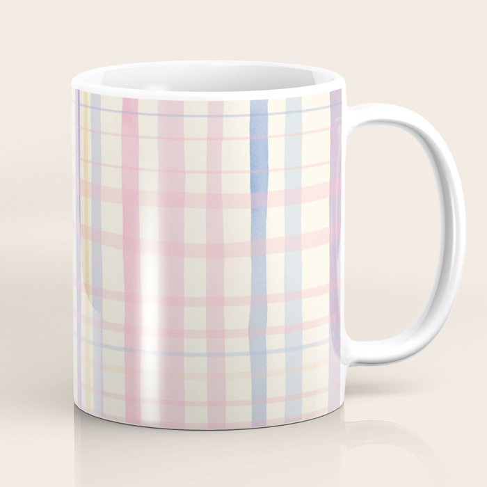 Pastel Watercolor Plaid Soft Gingham Check Pattern Coffee Mug Gallery Image 1