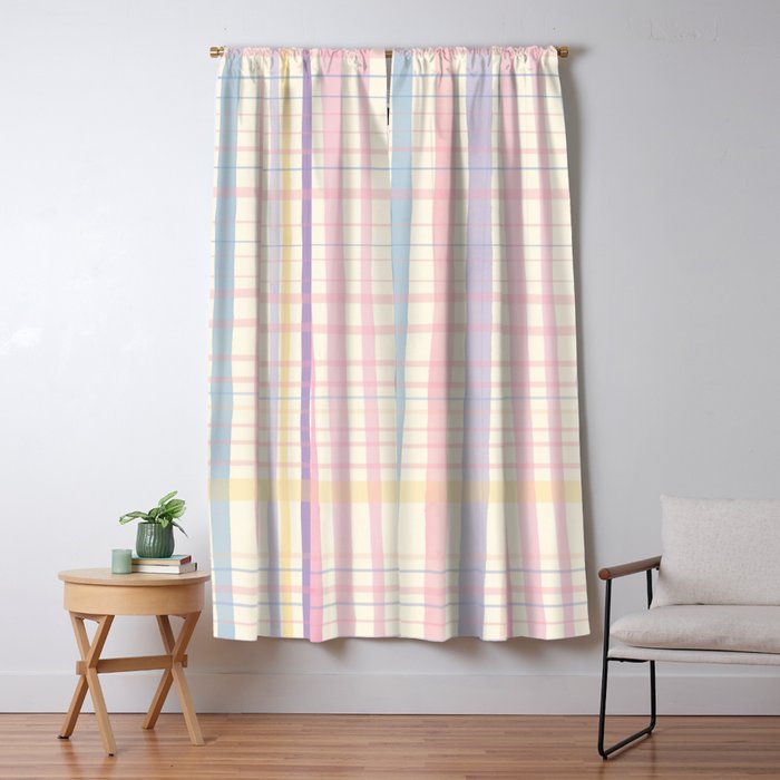 Pastel Watercolor Plaid Soft Gingham Check Pattern Window Curtain Gallery Image 5