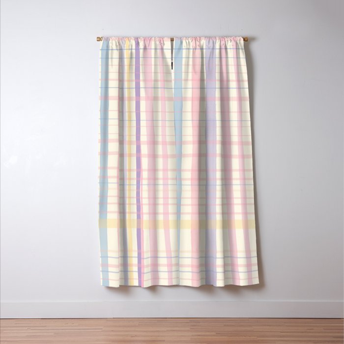 Pastel Watercolor Plaid Soft Gingham Check Pattern Window Curtain Gallery Image 3