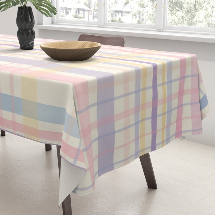 Pastel Watercolor Plaid Soft Gingham Check Pattern Tablecloth Gallery Image 3