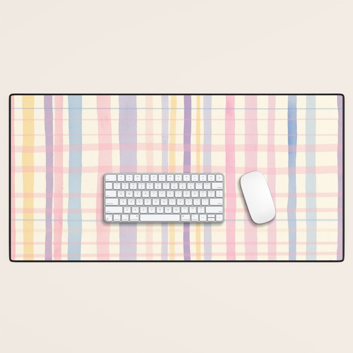 Pastel Watercolor Plaid Soft Gingham Check Pattern Desk Mat Gallery Image 1