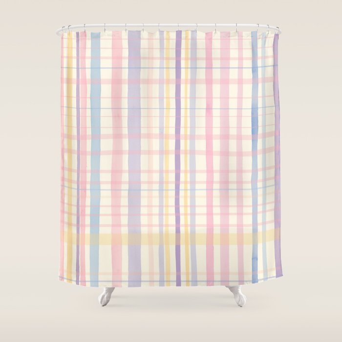 Pastel Watercolor Plaid Soft Gingham Check Pattern Shower Curtain Gallery Image 1