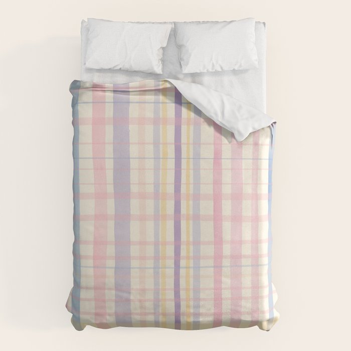 Pastel Watercolor Plaid Soft Gingham Check Pattern Duvet Cover Gallery Image 6