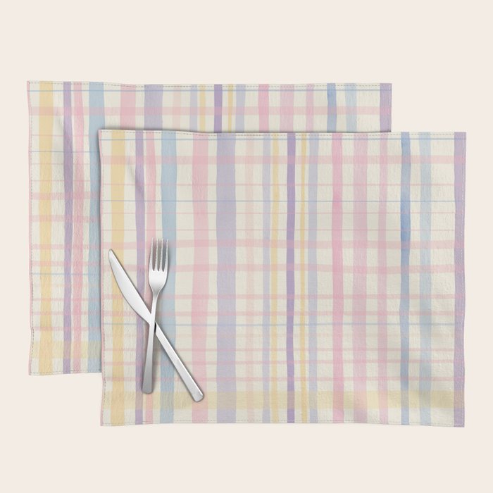 Pastel Watercolor Plaid Soft Gingham Check Pattern Placemat Gallery Image 1