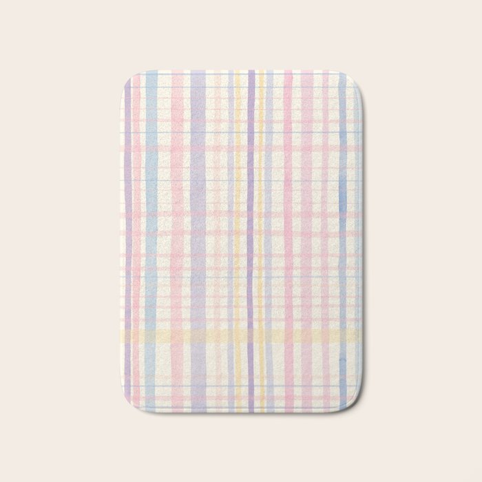 Pastel Watercolor Plaid Soft Gingham Check Pattern Bath Mat Gallery Image 1