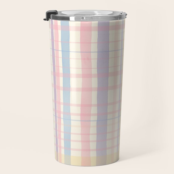 Pastel Watercolor Plaid Soft Gingham Check Pattern Travel Mug Gallery Image 3