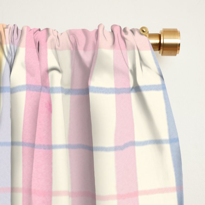 Pastel Watercolor Plaid Soft Gingham Check Pattern Window Curtain Gallery Image 2