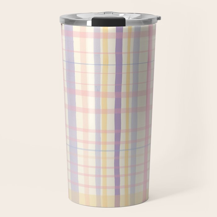 Pastel Watercolor Plaid Soft Gingham Check Pattern Travel Mug Gallery Image 1