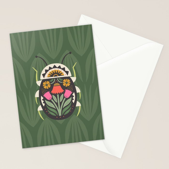 Folk Art Beetle Stationery Card Gallery Image 2