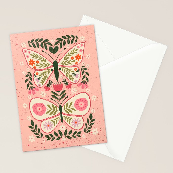  Folk Butterflies -Peach Stationery Card Gallery Image 2