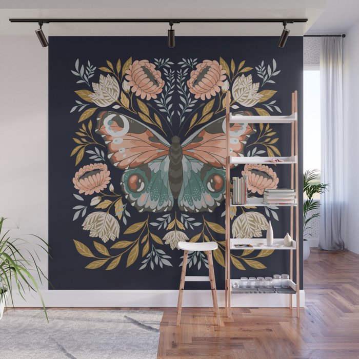 William Morris Butterfly - Midnight Garden Wall Mural Gallery Image 1