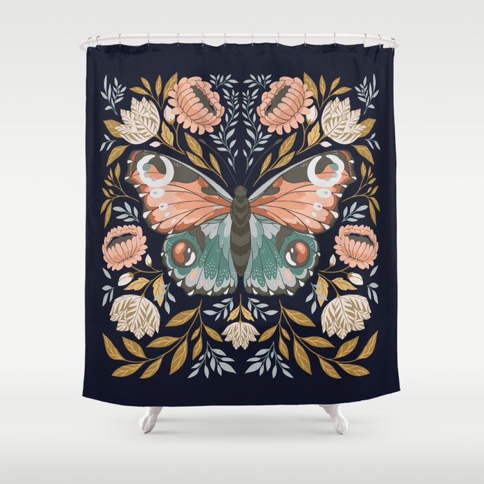 William Morris Butterfly - Midnight Garden Shower Curtain Gallery Image 1