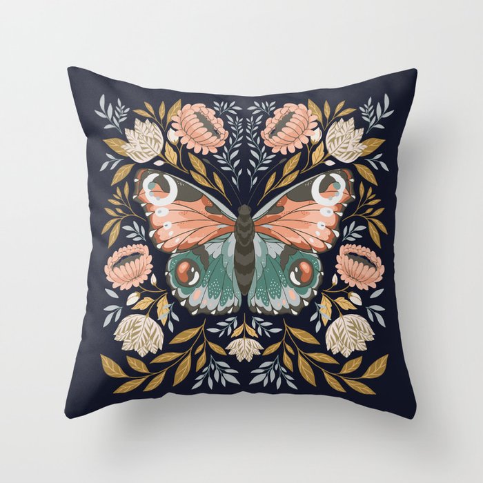 William Morris Butterfly - Midnight Garden Throw Pillow Gallery Image 6