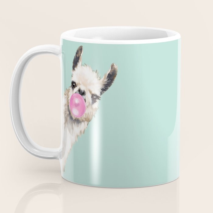 Bubblegum Sneaky Llama in Green Coffee Mug Gallery Image 3