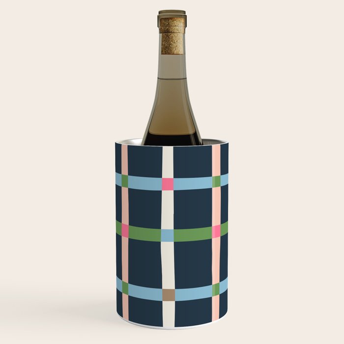 Windowpane Plaid Multicolor on Dark Blue Wine Chiller Gallery Image 1