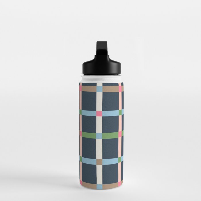 Windowpane Plaid Multicolor on Dark Blue Water Bottle Gallery Image 3