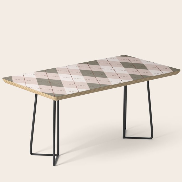 Classic Argyle Pattern Sage and Baby Pink Coffee Table Gallery Image 1