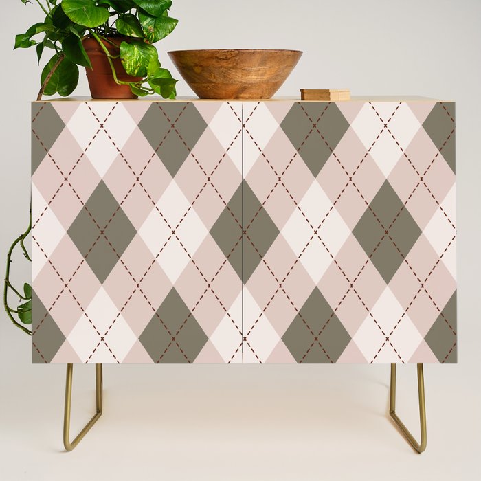 Classic Argyle Pattern Sage and Baby Pink Credenza Gallery Image 1