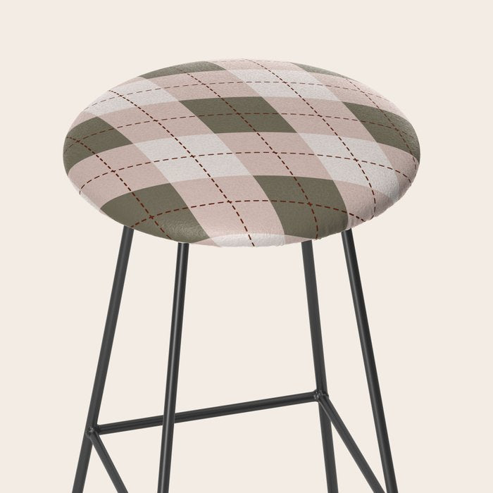 Classic Argyle Pattern Sage and Baby Pink Stool Gallery Image 2