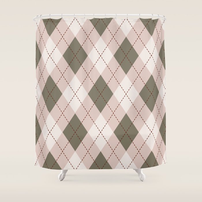 Classic Argyle Pattern Sage and Baby Pink Shower Curtain Gallery Image 1