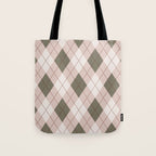 Classic Argyle Pattern Sage and Baby Pink Tote Bag Gallery Image 1