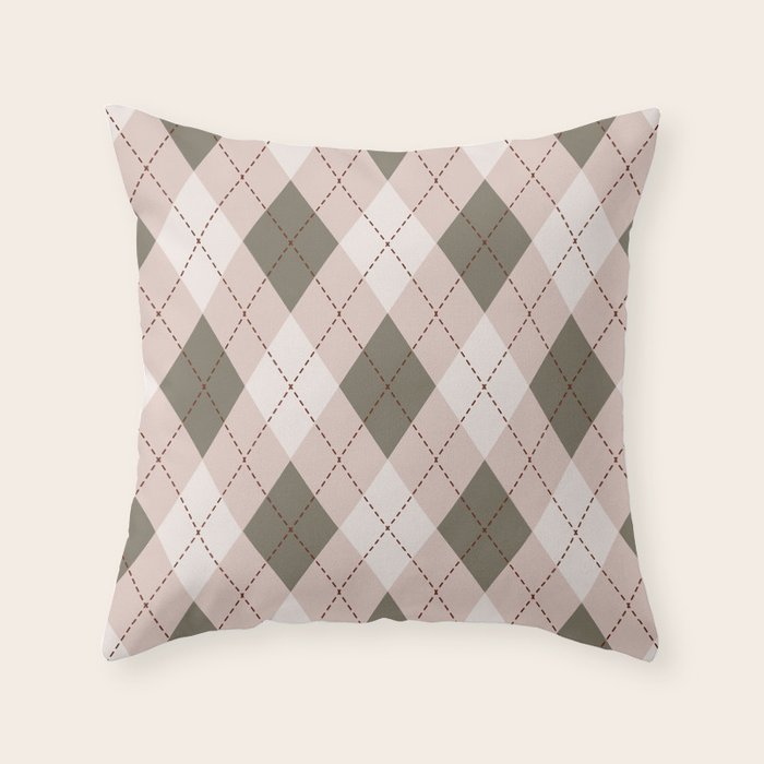 Classic Argyle Pattern Sage and Baby Pink Throw Pillow Gallery Image 6