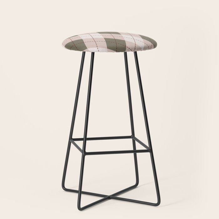 Classic Argyle Pattern Sage and Baby Pink Stool Gallery Image 1