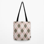 Classic Argyle Pattern Sage and Baby Pink Tote Bag Gallery Image 2